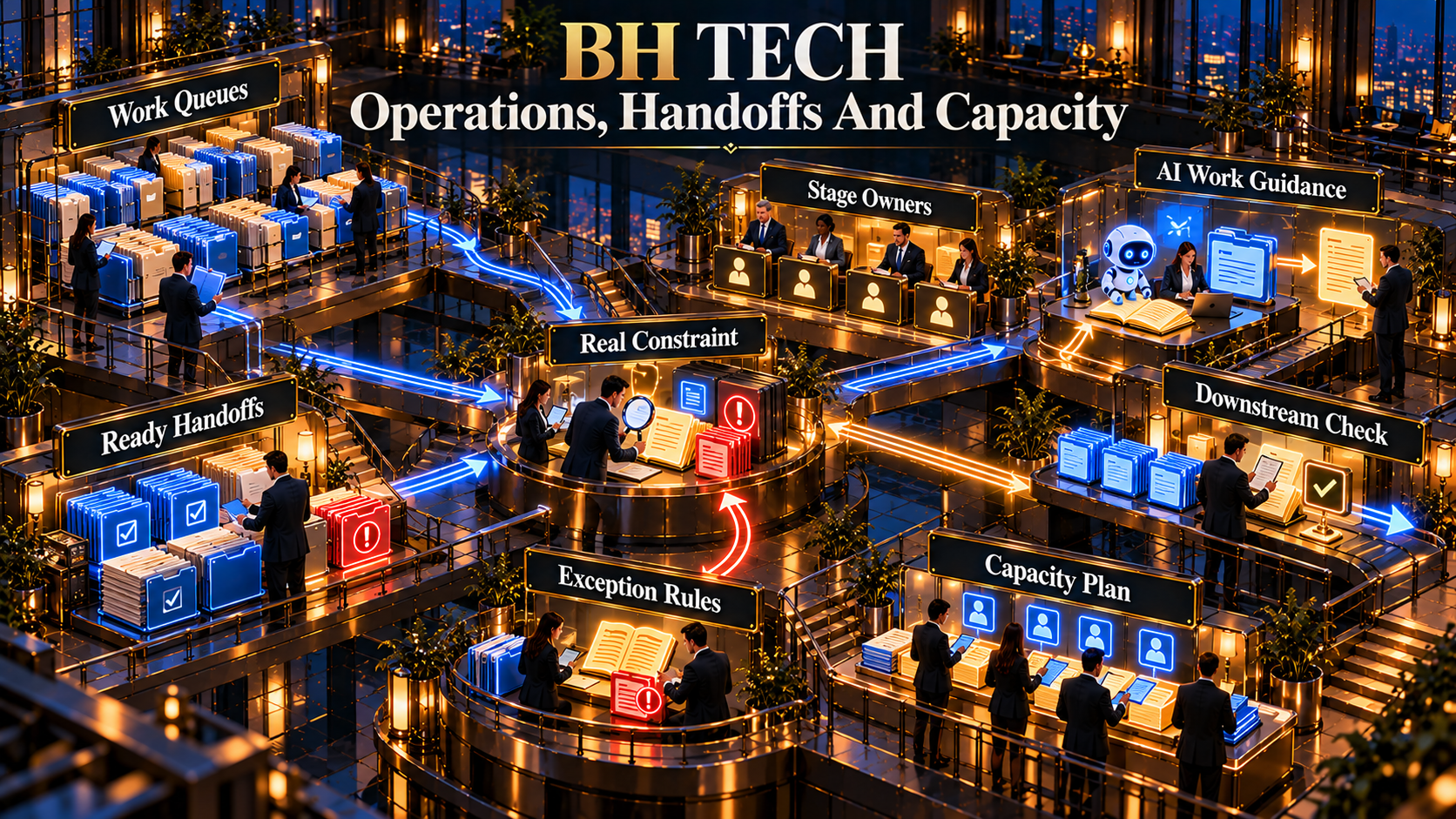 Operations, Handoffs And Capacity: Work Queues, Real Constraint, Ready Handoffs, Stage Owners, Exception Rules, AI Work Guidance, Capacity Plan, Downstream Check.